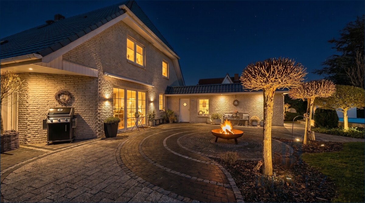 Terrasse und Außenansicht visualisiert