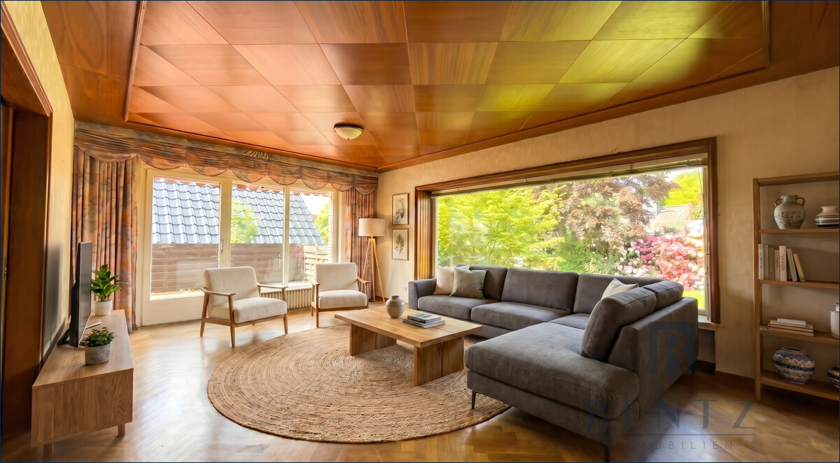 Wohnzimmer mit Zugang zur Terrasse (visualisiert)