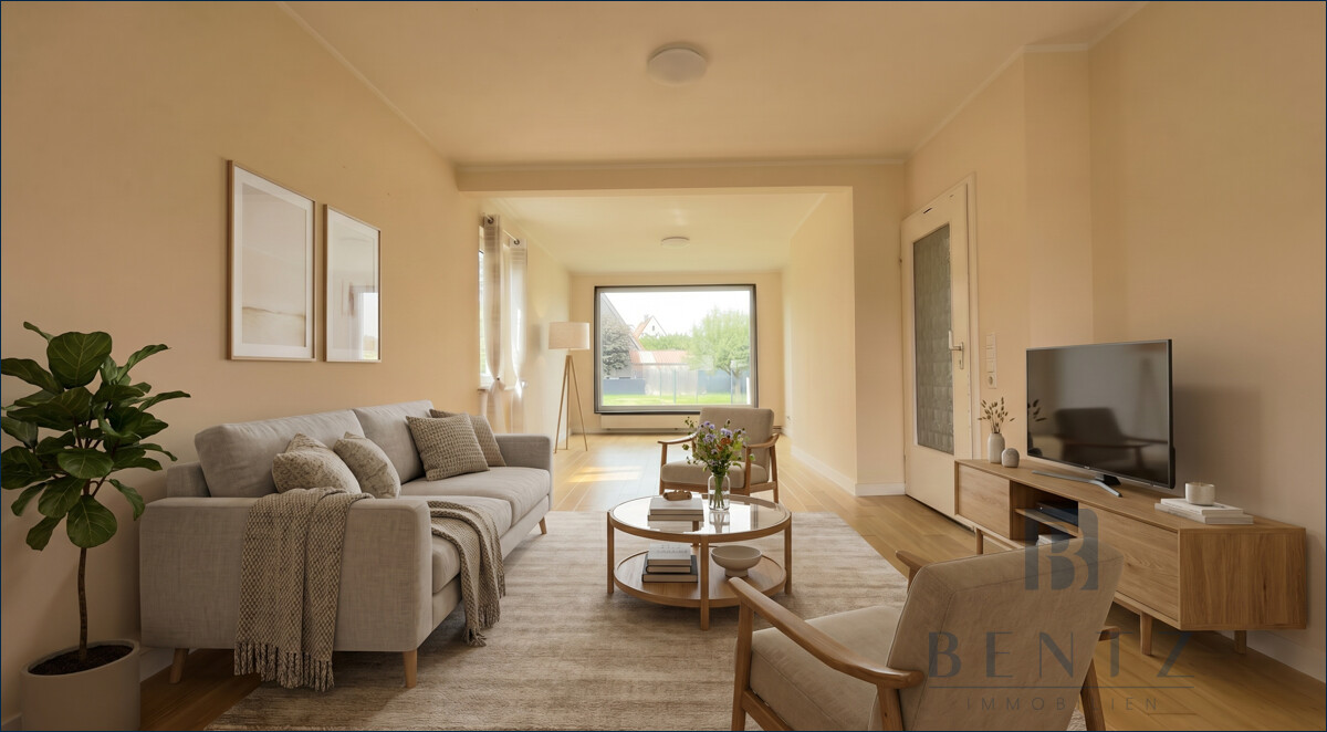 Wohnzimmer mit Blick in den Garten - Einrichtungsbeispiel