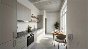 Flur im Rohbau visualisiert