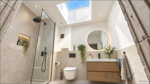 Badezimmer im Rohbau visualisiert