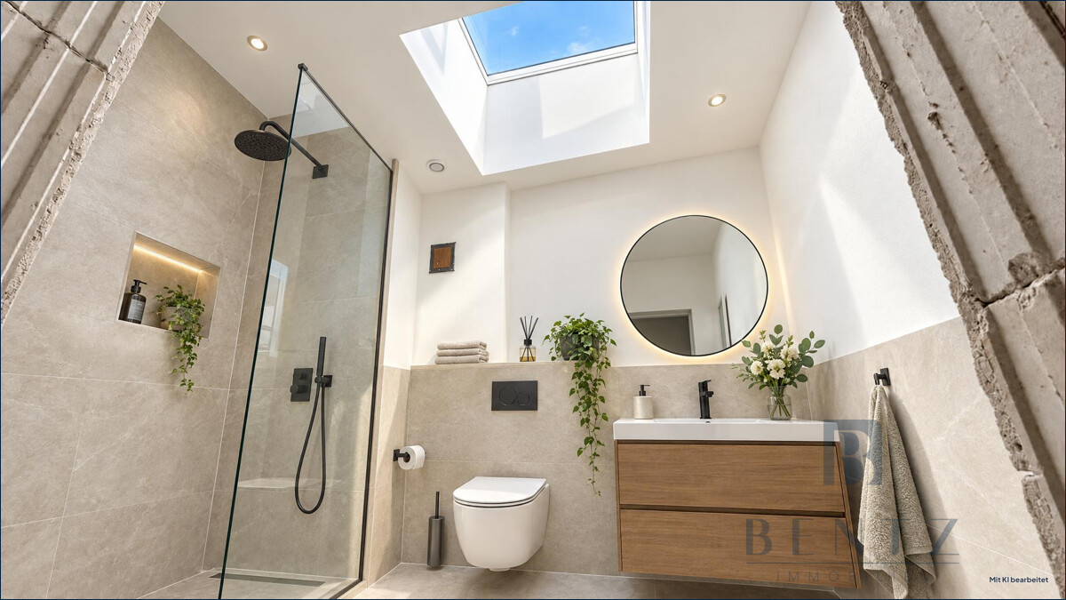 Badezimmer im Rohbau visualisiert